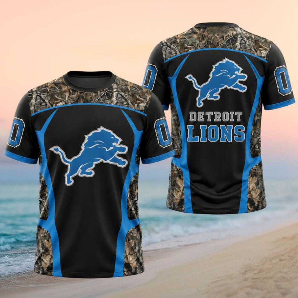 Custom Detroit Lions Camouflage T-Shirt Gameday Clothes Gifts For Detroit Lions Lovers - Merchluma