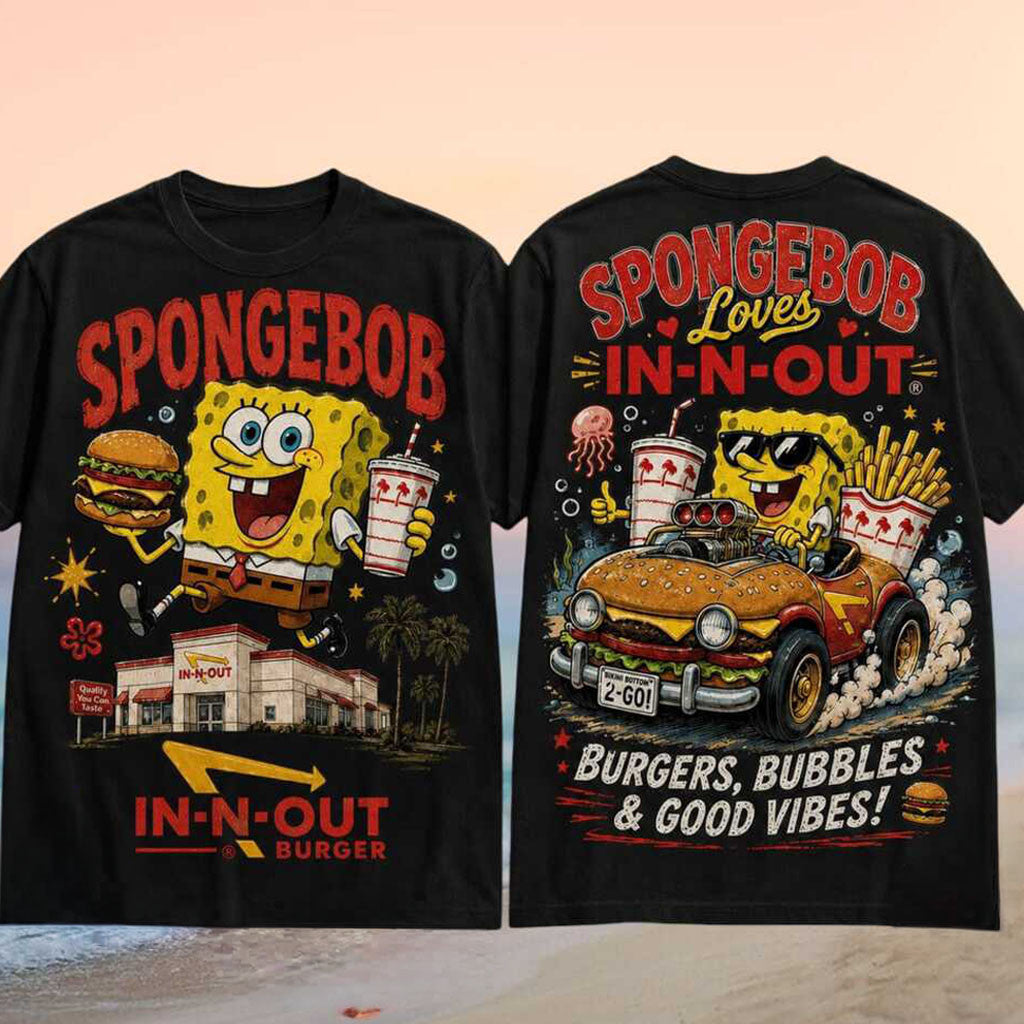 SpongeBob Loves In N Out Burger Bikini Bottom Vibes Shirt SpongeBob SquarePants Merch BFF Gifts - Merchluma
