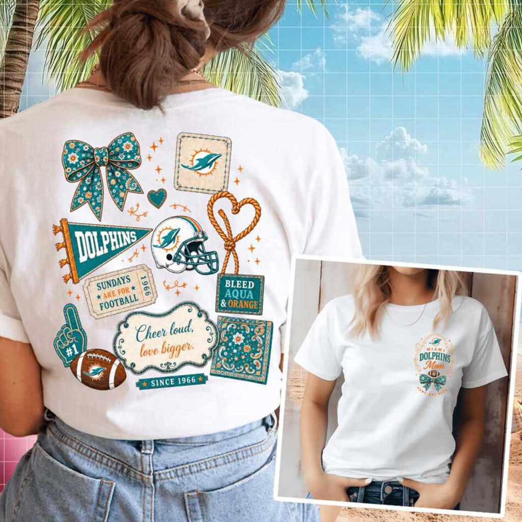 Miami Dolphins Football Mom Game Day Bow Shirt Miami Dolphins Merch Gift For Football Lovers - Merchluma
