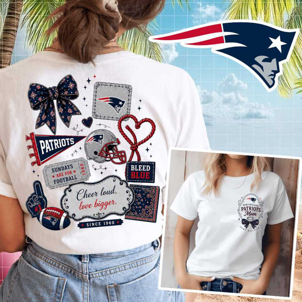 New England Patriots Mom Coquette Bow Football Game Day Shirt NE Patriots Merch Fan Gifts - Merchluma