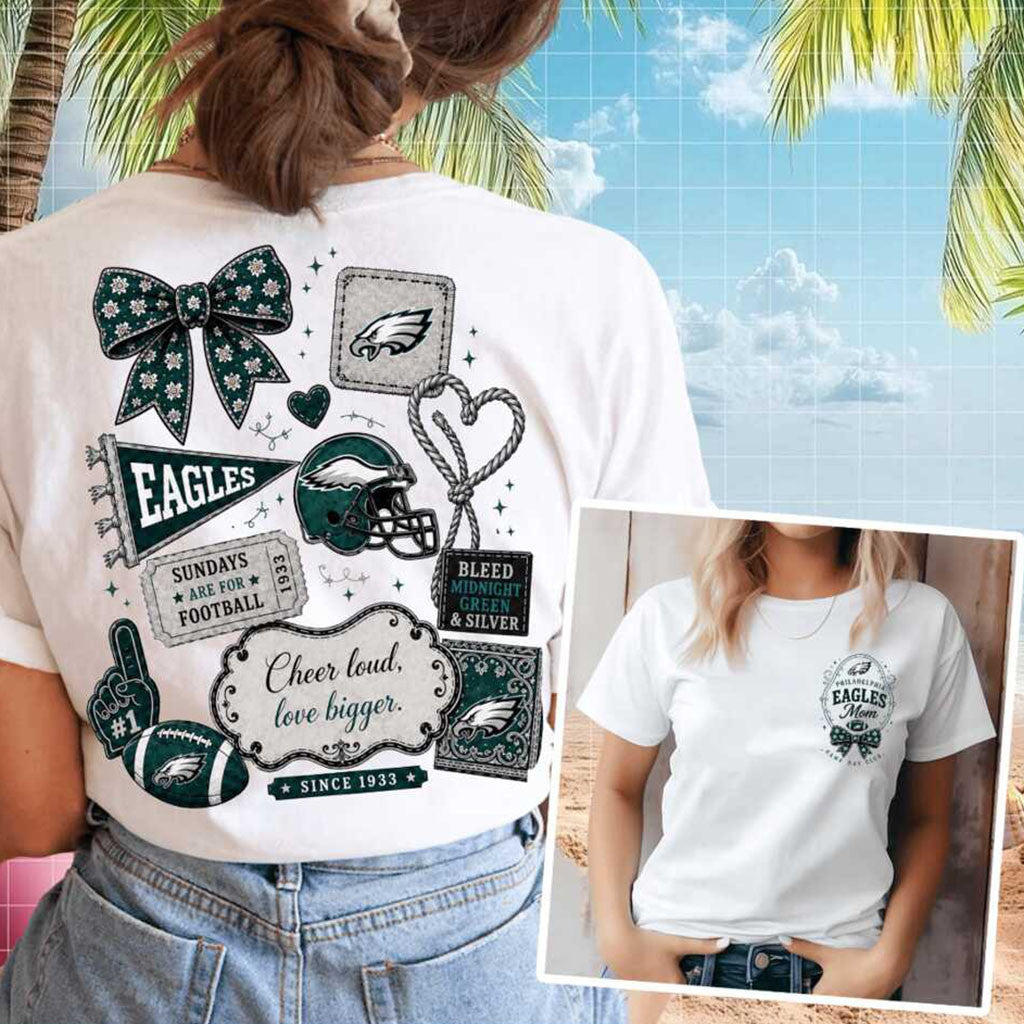 Philadelphia Eagles Football Mom Game Day Bow Shirt Eagles Merch Gift For Football Lovers - Merchluma