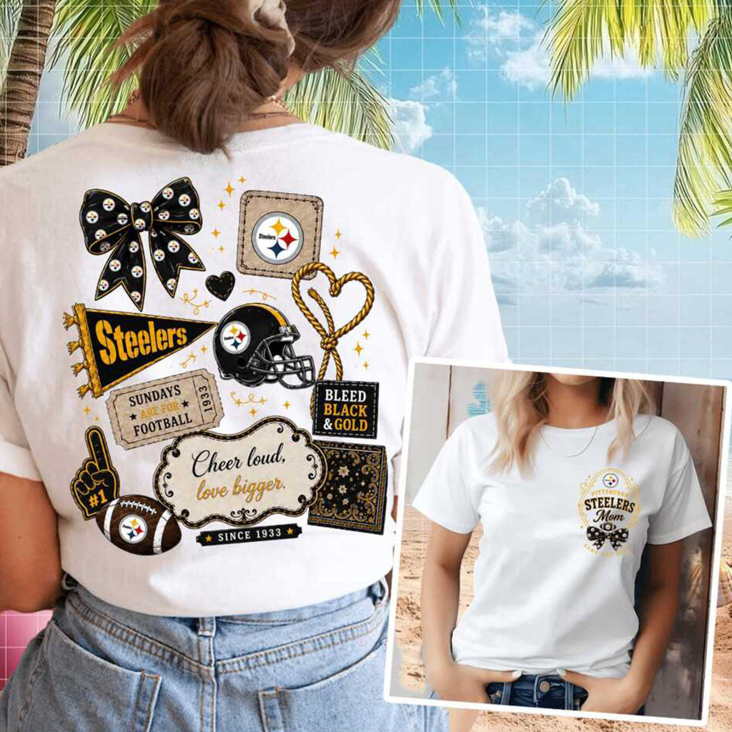 Pittsburgh Steelers Mom Coquette Bow Football Game Day Shirt Steelers Merch Football Fan Gifts - Merchluma