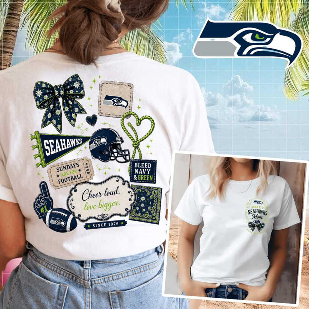 Seattle Seahawks Football Mom Game Day Bow Shirt Seahawks Merch Gift For Football Lovers - Merchluma