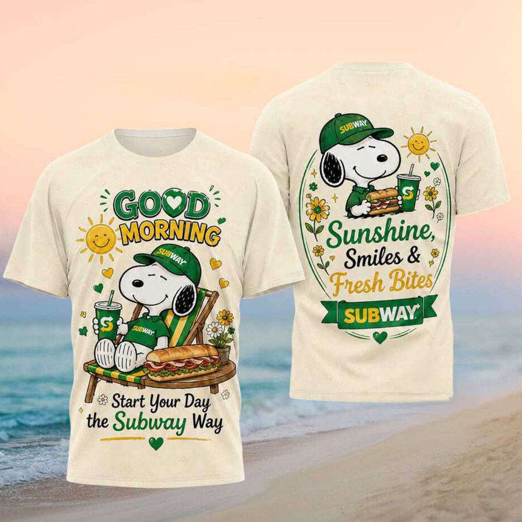 Snoopy Subway Good Morning Fresh Bites Shirt Subway Merch Birthday Gift For Besties - Merchluma