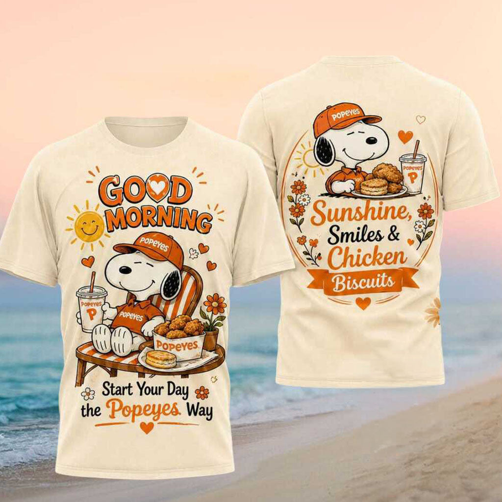 Snoopy Popeyes Chicken Biscuits Fast Food Morning Sunshine Shirt Popeyes Merch Fan Gifts - Merchluma