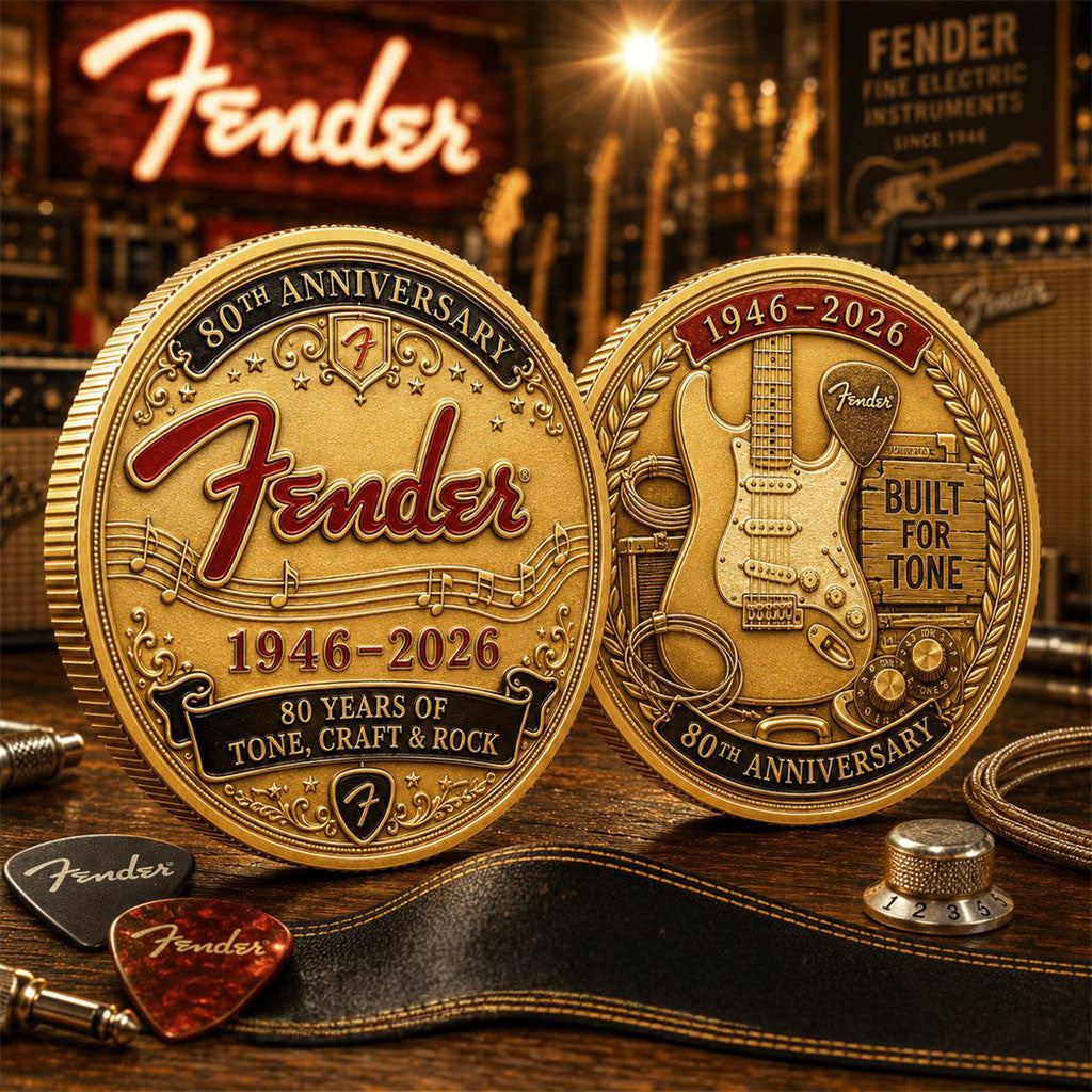 Fender 80th Anniversary Guitar Motif Commemorative Coin Built For Tone Coin Music Fan Gifts - Merchluma