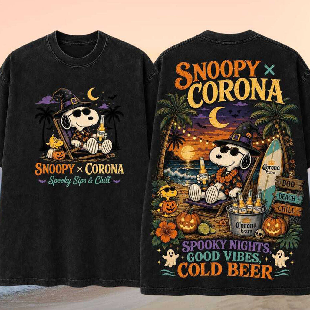 Snoopy Corona Extra Halloween Spooky Beach Party Wash Shirt Snoopy Merch Presents For Halloween - Merchluma