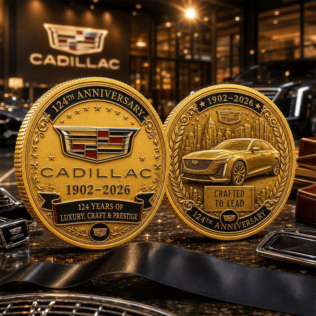 Cadillac 124th Anniversary Gold Crest Commemorative Coin Crafted To Lead Coin Gift For Dad - Merchluma