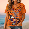 Baltimore Ravens Peanuts Snoopy Fall Leaves Pumpkin V-Neck Shirt Ravens Merch Gift For Fans - Merchluma