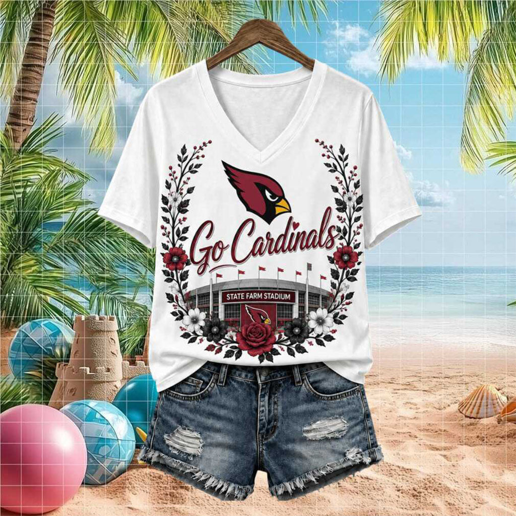 Arizona Cardinals State Farm Stadium Floral V-Neck Shirt Arizona Cardinals Merch Her Gifts - Merchluma