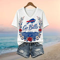 Buffalo Bills Highmark Stadium Floral Go Bills V-Neck Shirt Buffalo Football Merch Fan Gfts - Merchluma