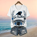 Carolina Panthers Bank Of America Stadium Floral V-Neck Shirt Carolina Panthers Merch Women - Merchluma
