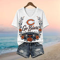 Chicago Bears Football Team Soldier Field Floral Wreath V-Neck Shirt Bears Merch Fan Gifts - Merchluma
