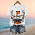 Cincinnati Bengals Floral Wreath Stadium Logo V-Neck Shirt Bengals Merch Football Fan Gear - Merchluma
