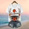 Cleveland Browns Stadium Floral Wreath Go Browns Football V-Neck Shirt Cleveland Football Merch - Merchluma