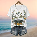 Green Bay Packers Lambeau Field Floral Wreath V-Neck Shirt Packers Merch Gifts For Fans - Merchluma