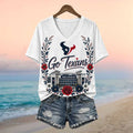 Houston Texans NRG Stadium Floral Wreath V-Neck Shirt Texans Merch Gifts For Fans - Merchluma