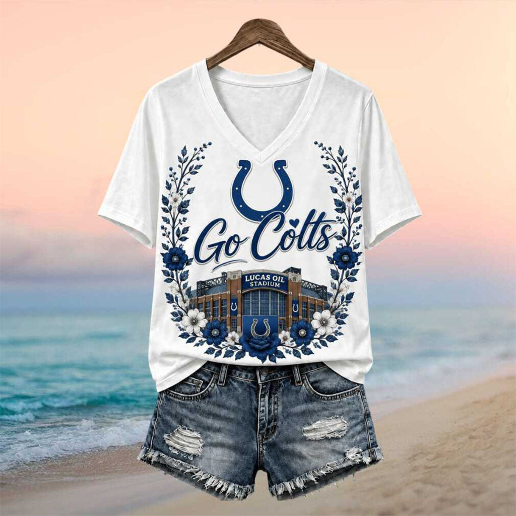 Indianapolis Colts Football Stadium Floral Wreath V-Neck Shirt Colts Merch Gifts For Fans - Merchluma