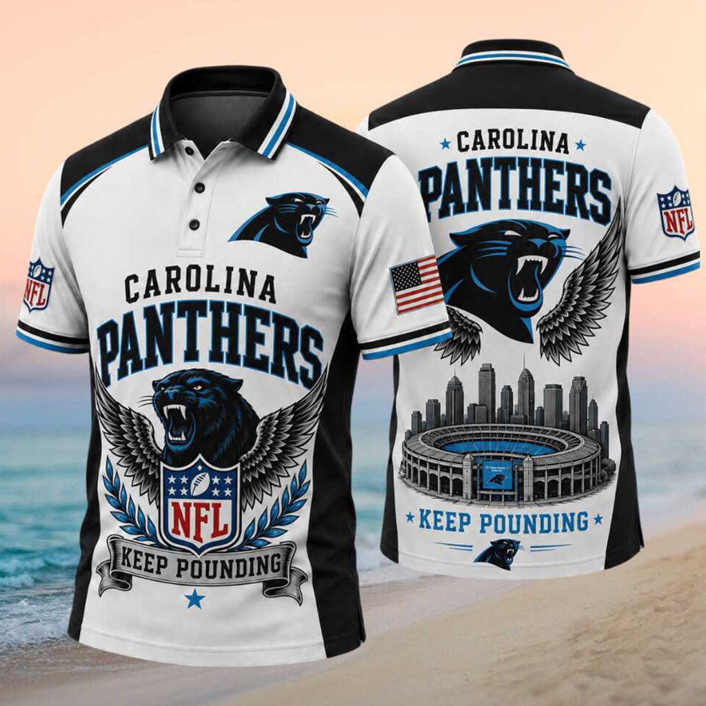 Carolina Panthers Keep Pounding Polo Shirt Carolina Panthers Merch Football Fans Gift Ideas - Merchluma