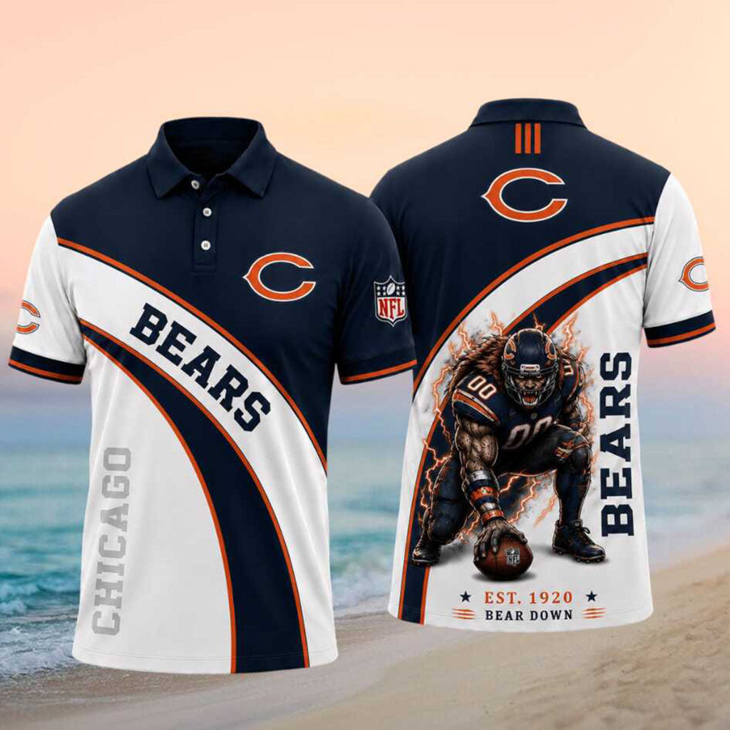 Chicago Bears Merch Bear Down Est 1920 Polo Shirt Gift Ideas For Football Lovers - Merchluma