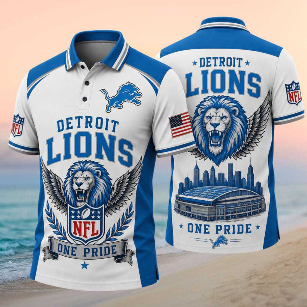 Detroit Lions One Pride Stadium Skyline Polo Shirt Detroit Lions Merch Gifts For Football Fans - Merchluma