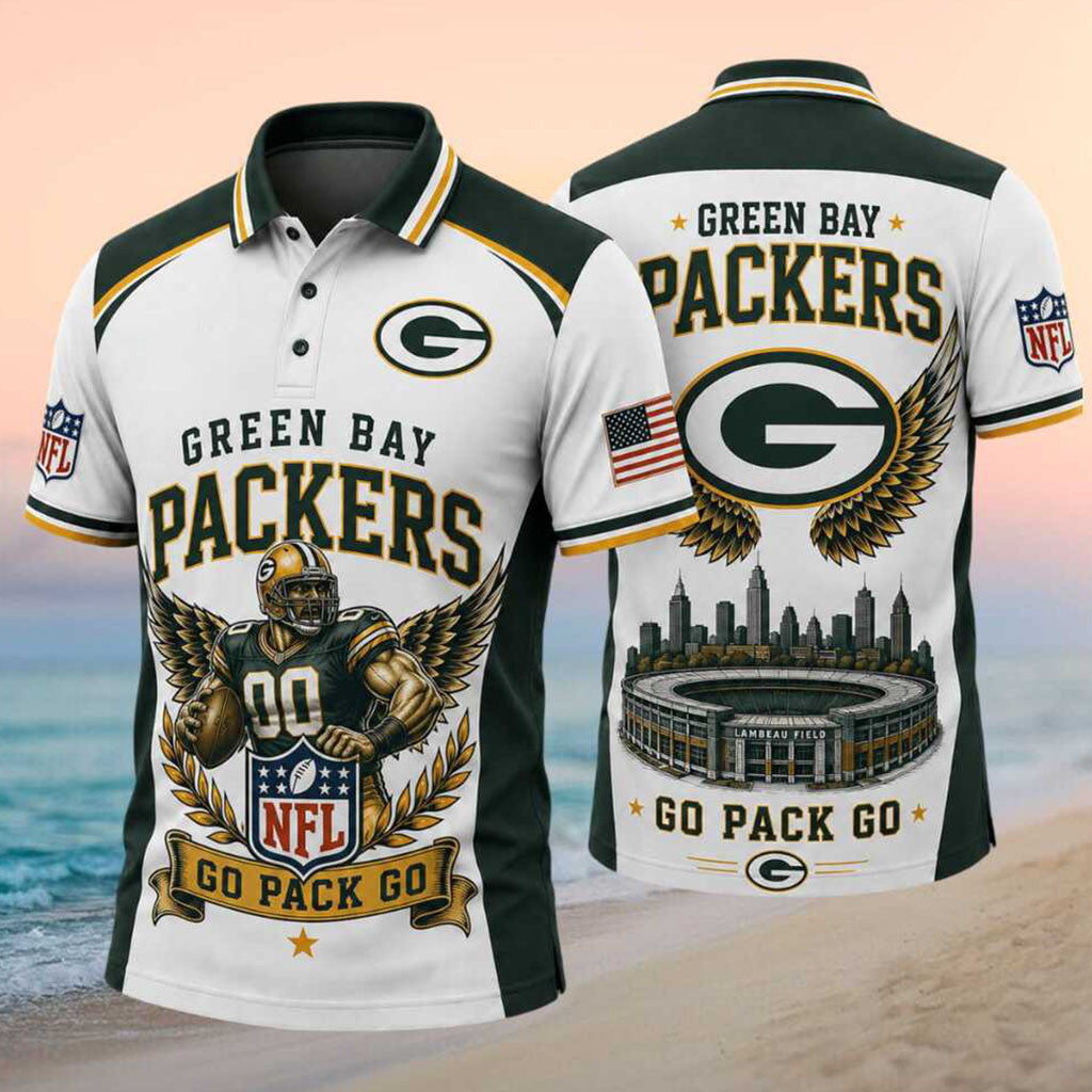 Green Bay Packers Go Pack Go Stadium Skyline Polo Shirt Game Day Outfit Packers Fans Gifts - Merchluma