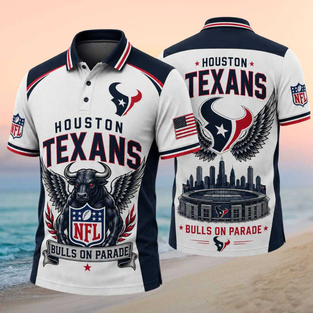 Houston Texans Merch Houston Texans Bulls On Parade Polo Shirt Football Fans Gifts - Merchluma