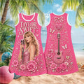 TS Love Story Pink Floral Sparkle Pop Star Concert Sleeveless Dress Gift For Swifties - Merchluma
