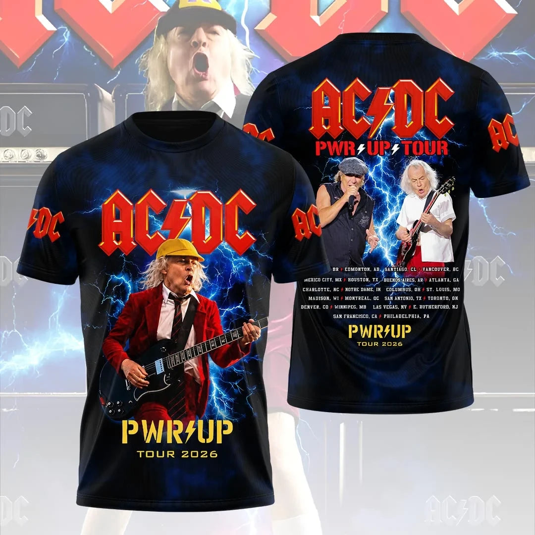 ACDC Merch ACDC PWRD UP Tour 2026 T-Shirt Birthday Gift For Rock Fans - Merchluma