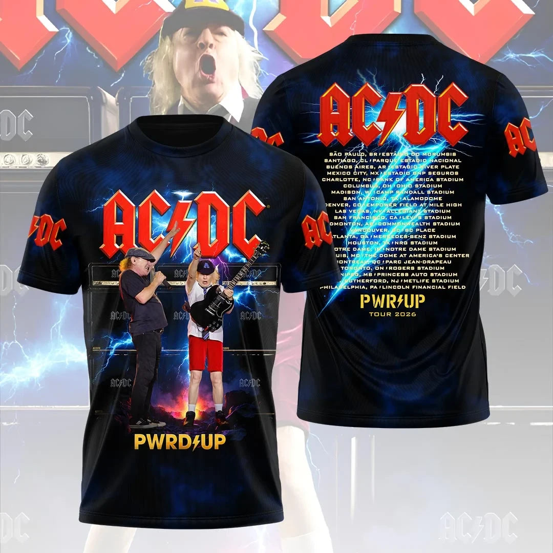 ACDC Pwrd Up World Tour 2026 T-Shirt ACDC Concert Outfit Ideas Gifts For Rock Lovers - Merchluma