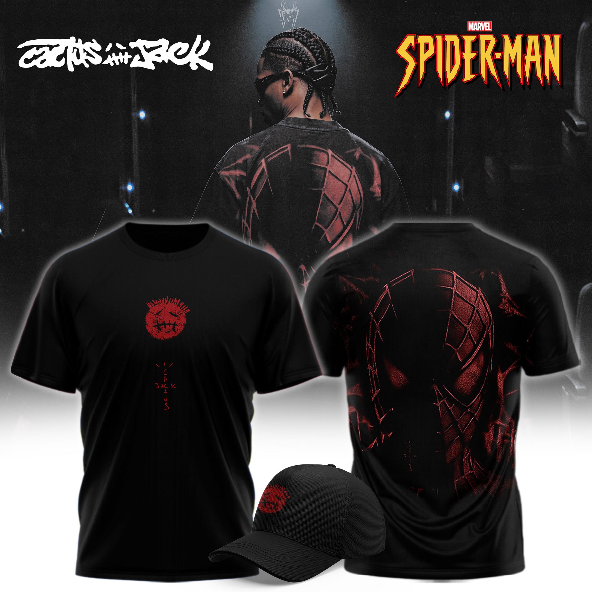 Cactus Jack x SPIDER-MAN Brand New Day T-Shirt Black Travis Scott Merch BFF Gifts - Merchluma