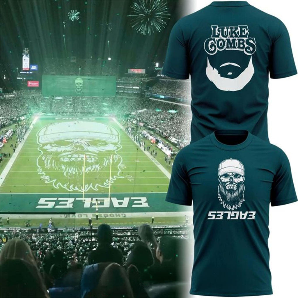 Philadelphia Eagles X Luke Combs Skull-Beard T-Shirt Luke Comb Tour Merch 2026 Gift For Fans - Merchluma
