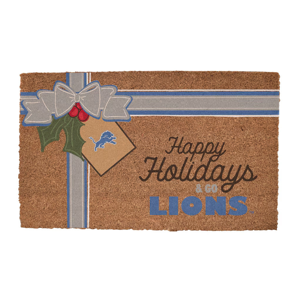 Detroit Lions Merch 2026 Holiday Gift Wrap Doormat Front Porch Decor Christmas Gift Ideas - Merchluma