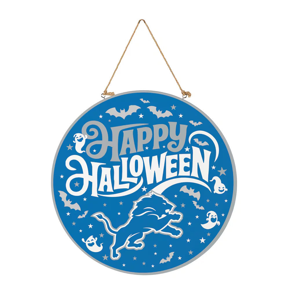 Detroit Lions Merch 2026 Happy Halloween Round Door Sign Home Decor Gift For Football Fans - Merchluma