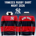 New York Yankees 2026 Rugby Night Navy Red Long Sleeve Polo Shirt NY Yankees Merch Fan Gifts - Merchluma