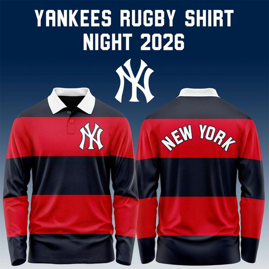 New York Yankees 2026 Rugby Night Navy Red Long Sleeve Polo Shirt NY Yankees Merch Fan Gifts - Merchluma