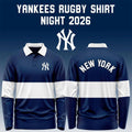 New York Yankees 2026 Rugby Night Navy White Long Sleeve Polo Shirt NY Yankees Merch Best Gifts - Merchluma