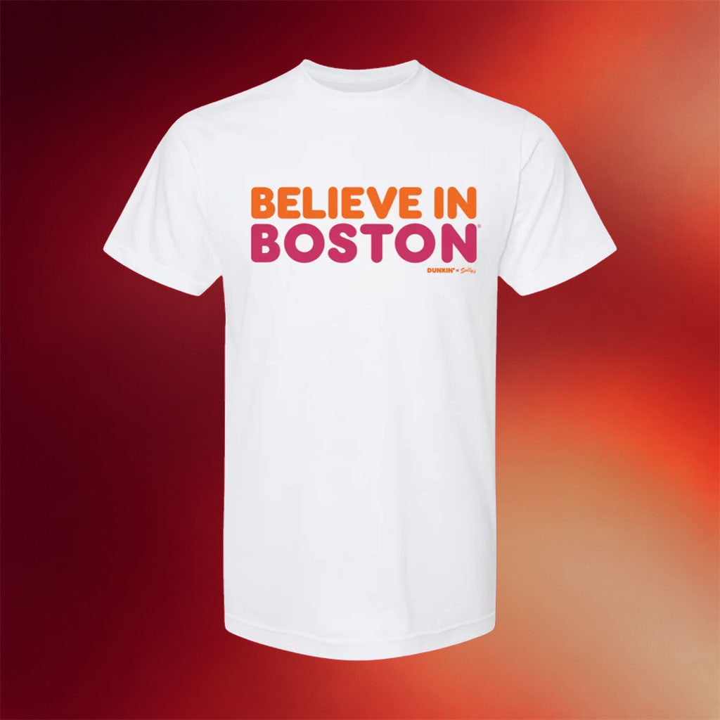 Dunkin' x Sully's Merch 2026 Believe In Boston x Dunkin' T-Shirt White Gift For Friends - Merchluma