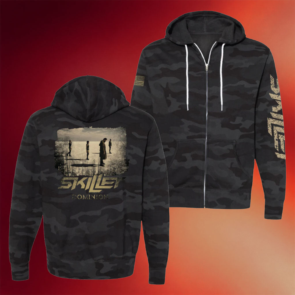 Skillet Merch 2026 Skillet Dominion Camo Zip Hoodie Cool Gifts For Rock Lovers - Merchluma