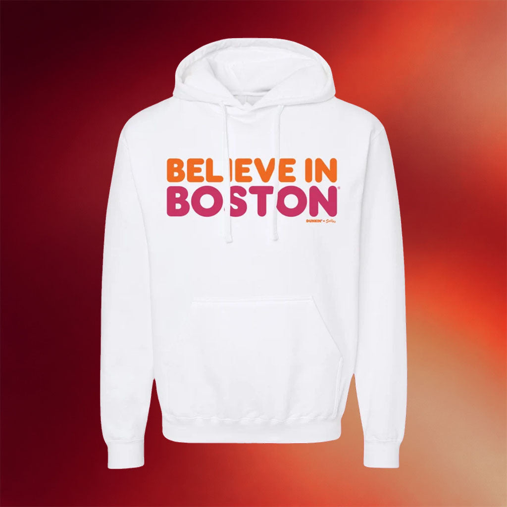 Dunkin' x Sully's Merch 2026 Believe In Boston x Dunkin' Hoodie White Present For Besties - Merchluma