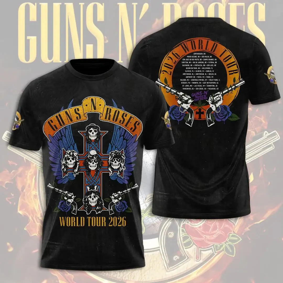 Guns N Roses World Tour 2026 T-Shirt Guns N Roses Merch Gifts For Friends - Merchluma