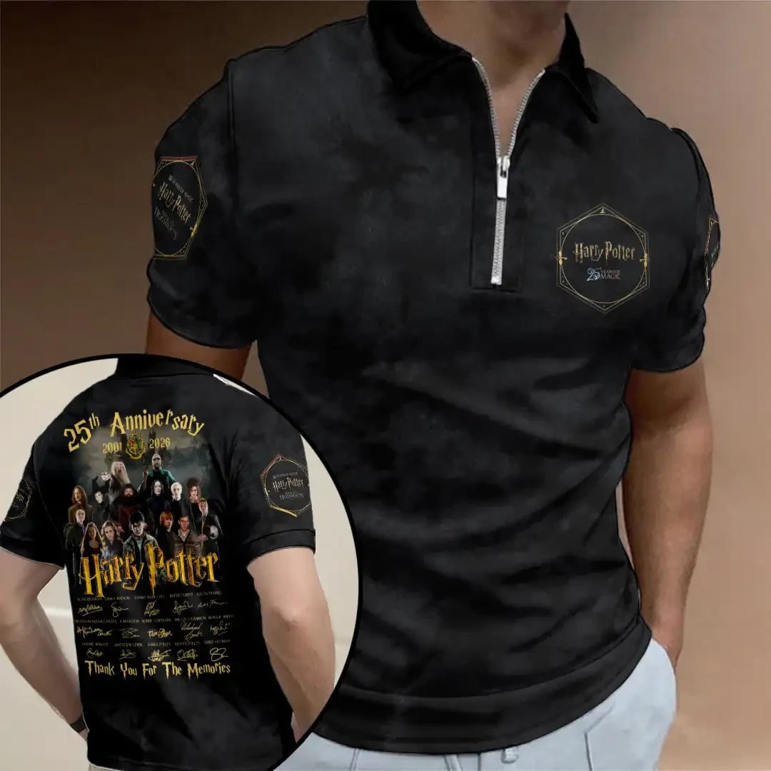 Harry Potter 25th Anniversary Zip Polo Shirt Harry Potter Merch Thanks You For The Memorial - Merchluma