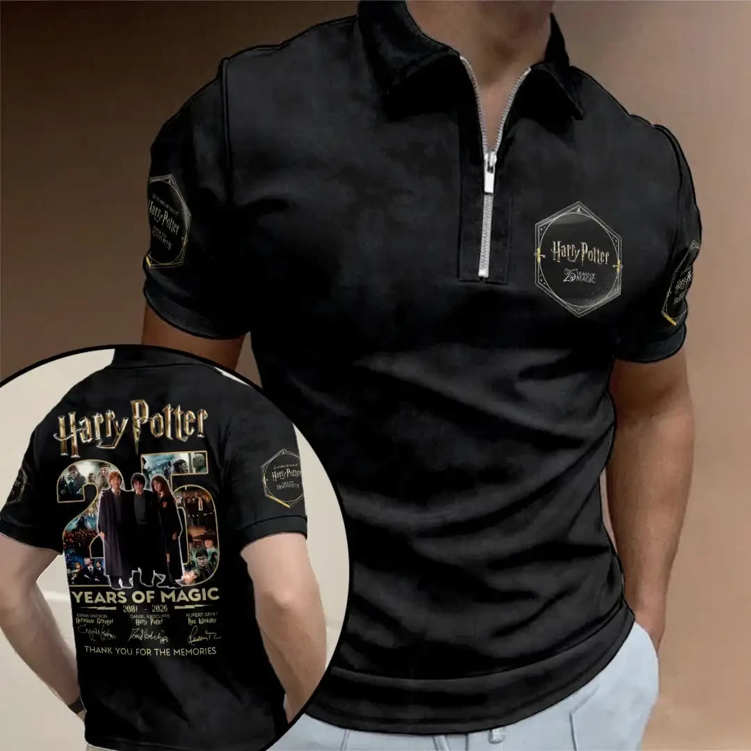 Harry Potter 25th Anniversary Zip Polo Shirt Harry Potter Merchandise Gifts For Movie Fans - Merchluma