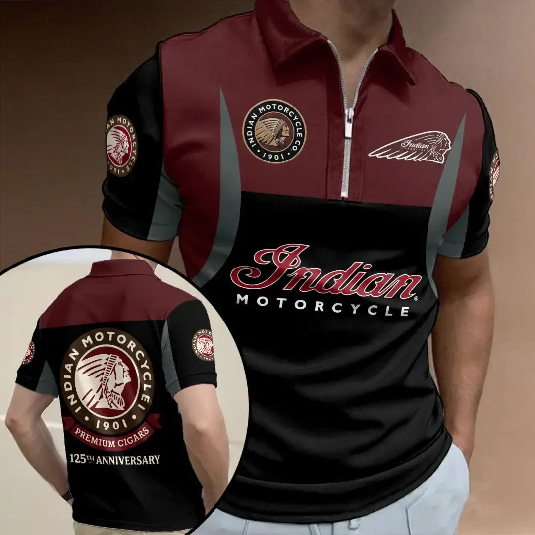 Indian Motorcycle 125th Anniversary Classic Black Red Polo Shirt Indian Motorcycle Merch Gifts - Merchluma