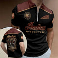 Indian Motorcycle Merch Heritage Logo 125th Anniversary Black Burgundy Zip Polo Shirt - Merchluma