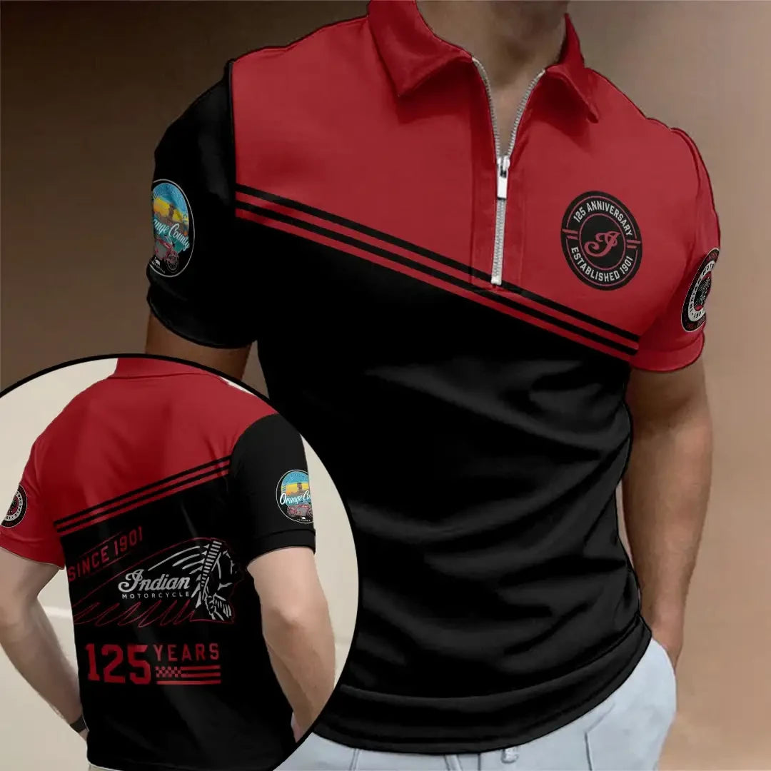 Vintage Indian Motorcycle 1901 125th Anniversary Zip Polo Shirt Indian Motorcycle Merch - Merchluma