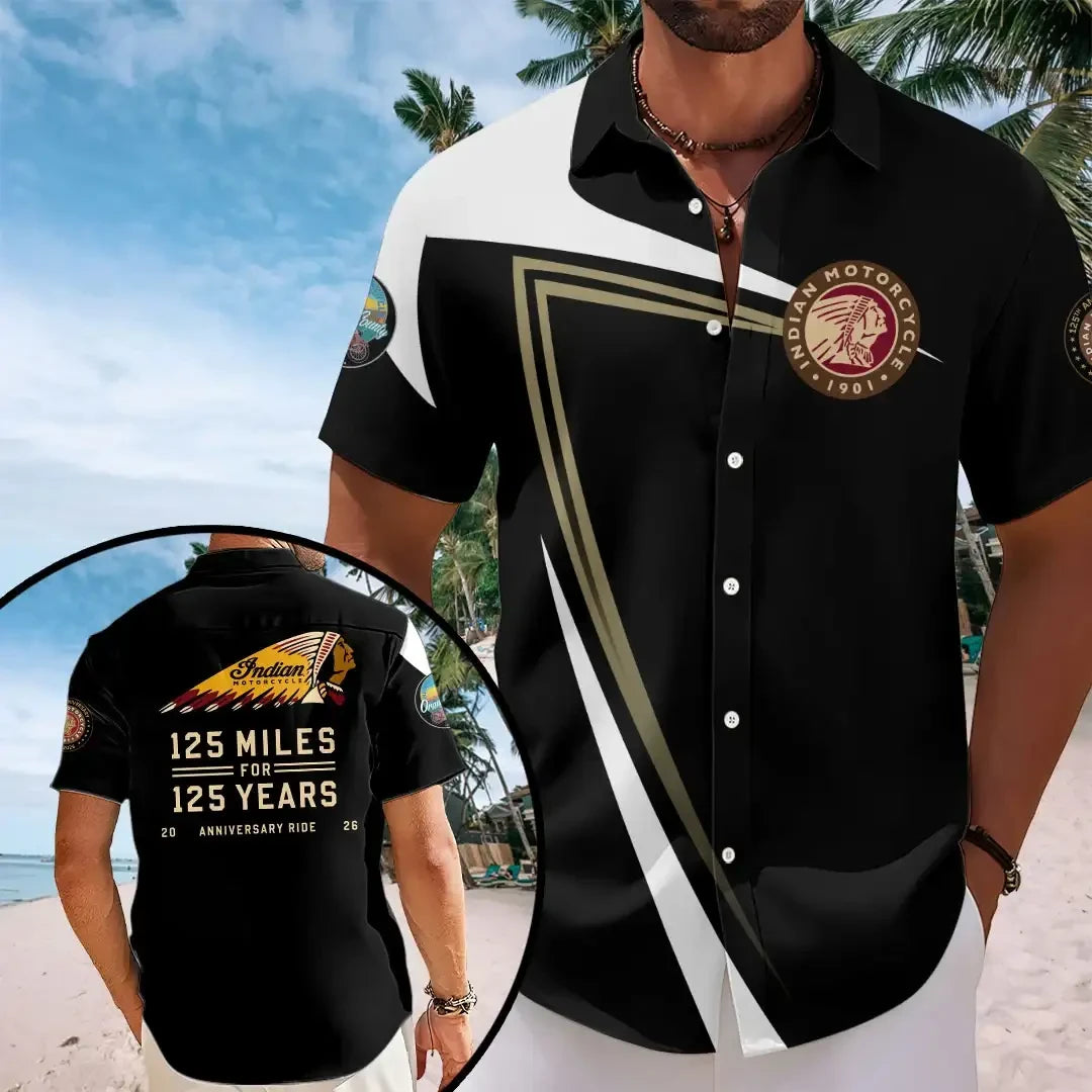 Indian Motorcycle Merch 125th Anniversary Legendary Ride Hawaiian Shirt 125 Miles For 125 Years - Merchluma