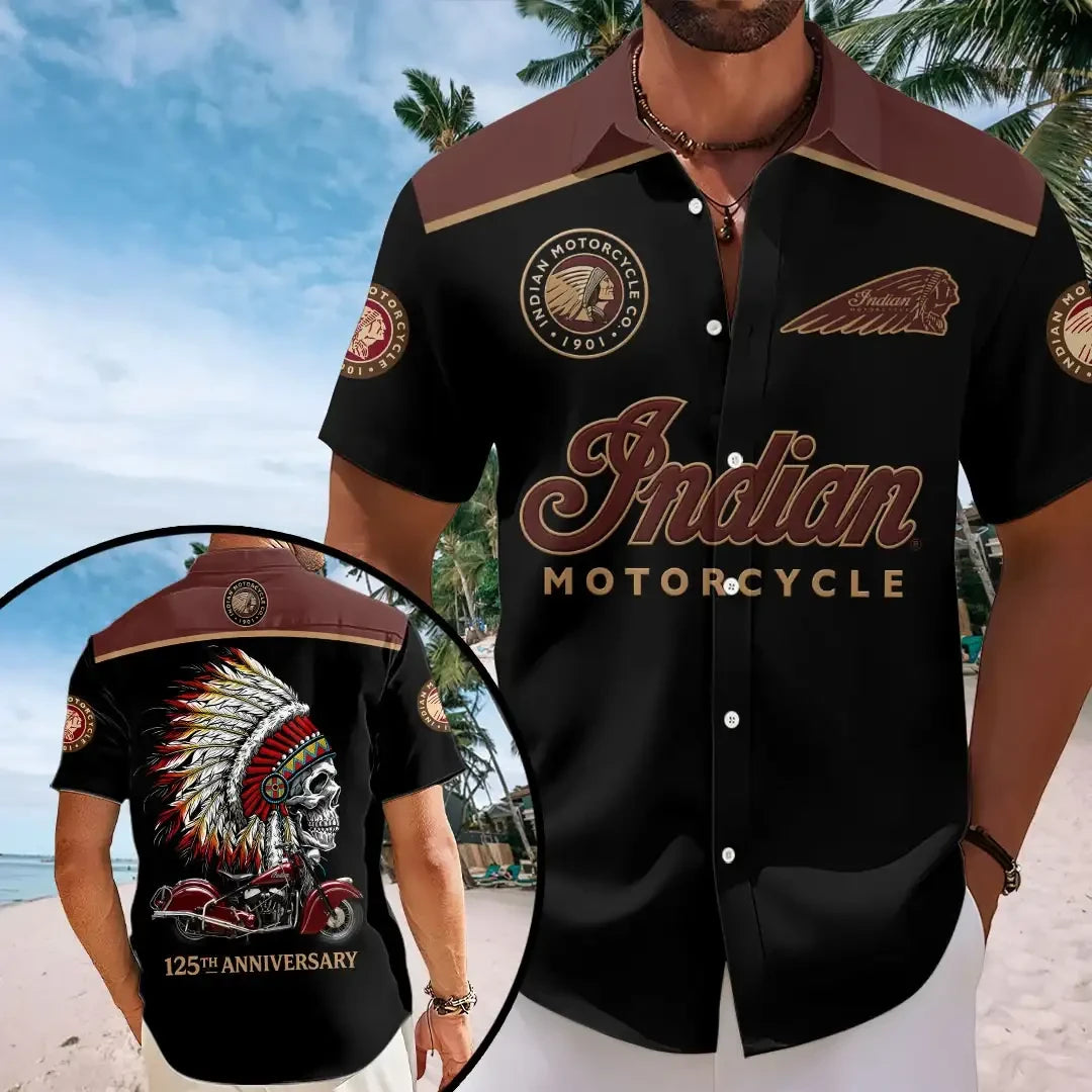 Indian Motorcycle Merch Legendary Ride Indian Motorcycle Hawaiian Shirt 125th Anniversary Gear - Merchluma