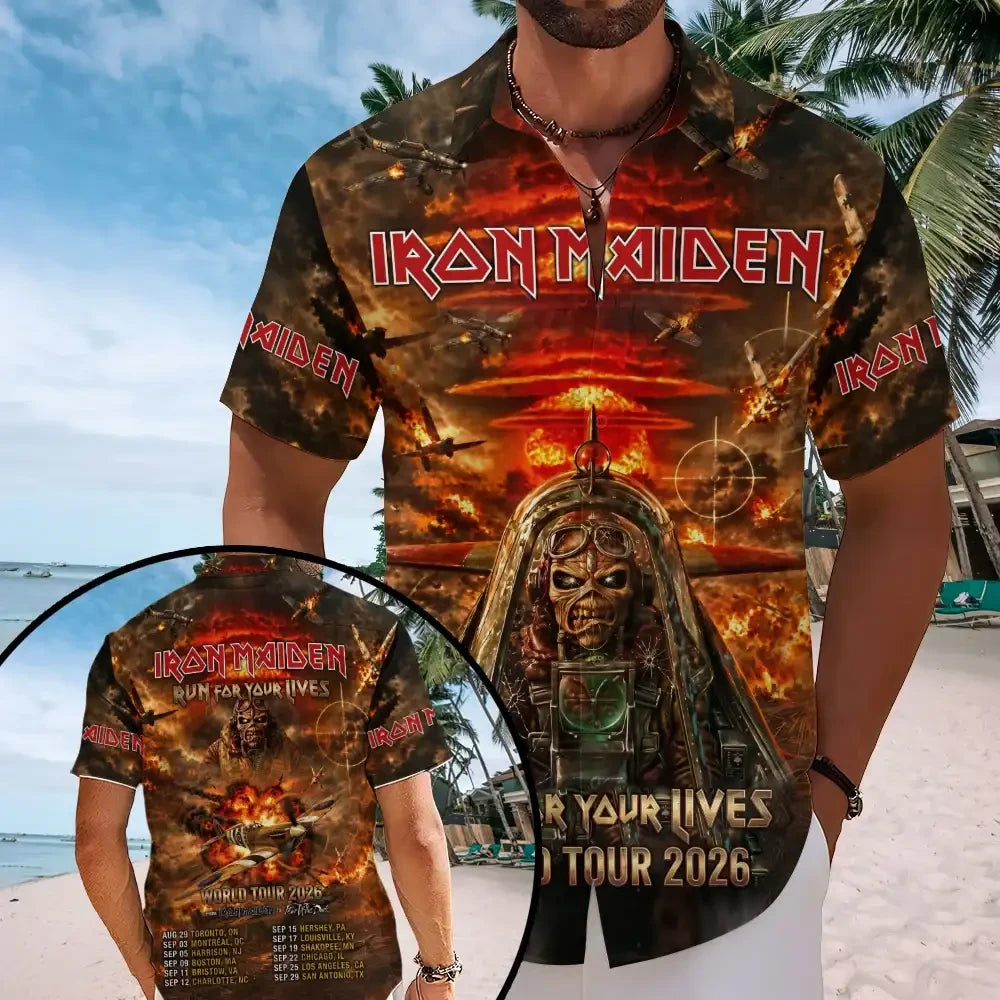 Iron Maiden Merch Run For Your Lives World Tour 2026 Hawaiian Shirt Music Fans Gifts - Merchluma