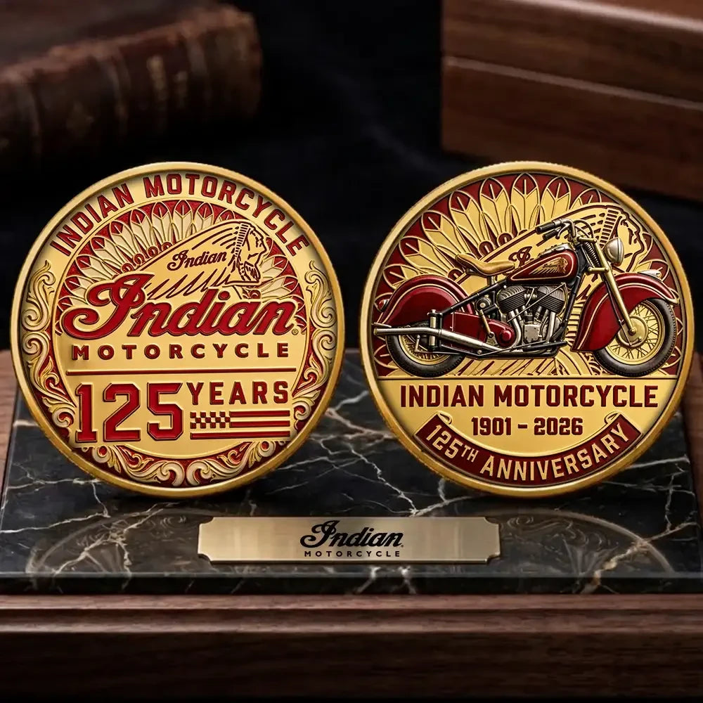 Indian Motorcycle Merch 125th Anniversary American Legend Commemorative Coin Display Decor - Merchluma